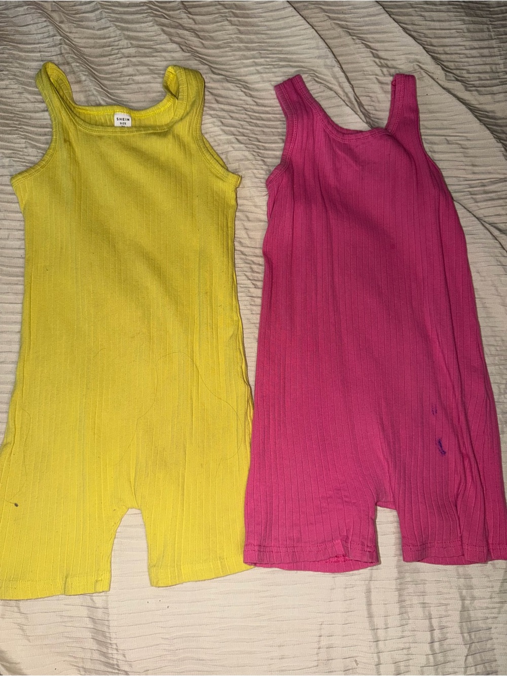 SHEIN Yellow and Pink Ribbed Tank One-Piece Rompers - 2 Pack